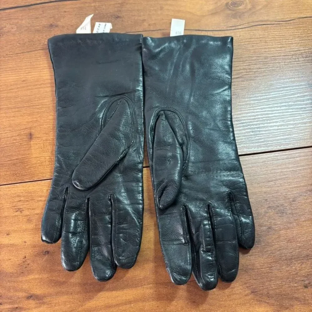 Vintage Atkins Black Leather Gloves 100% Cashmere Lined Italy Size 7